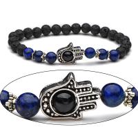 Gemstone Bracelets, Lava, with Lapis Lazuli & Zinc Alloy, plated, Unisex, black Inch 