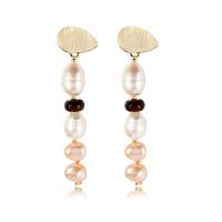 Shell Drop Earring, with Natural Stone & Freshwater Pearl, fashion jewelry & for woman 