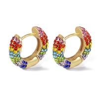 Brass Lever Back Earring, with Rhinestone, plated, fashion jewelry & for woman, 13mm 