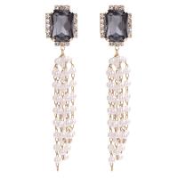 Brass Tassel Earring, with Crystal & Plastic Pearl, fashion jewelry & for woman 