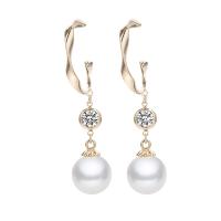 Cubic Zircon Brass Earring, with Plastic Pearl, fashion jewelry & for woman & with cubic zirconia, golden 