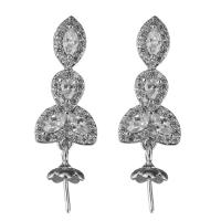 Brass Earring Drop Component, silver color plated, micro pave cubic zirconia 28mm,0.75mm,075mm 