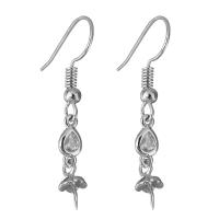 Brass Earring Drop Component, silver color plated, micro pave cubic zirconia 35mm,1mm,0.75mm 