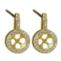 Brass Earring Drop Component, gold color plated, micro pave cubic zirconia 4.5mm,0.85mm,0.85mm 