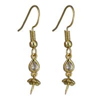 Brass Earring Drop Component, gold color plated, micro pave cubic zirconia 35mm,0.8mm,0.7mm 