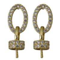Brass Earring Drop Component, gold color plated, micro pave cubic zirconia 20.5mm,1mm,0.75mm 