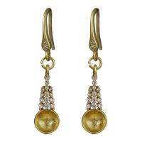 Brass Earring Drop Component, gold color plated, micro pave cubic zirconia 36mm,6.5mm,1mm,1mm 