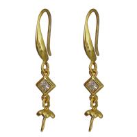 Brass Earring Drop Component, gold color plated, micro pave cubic zirconia 34.5mm,0.75mm,0.9mm 