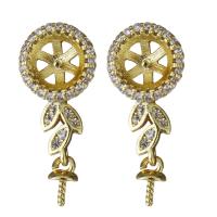 Brass Earring Drop Component, gold color plated, micro pave cubic zirconia 21.5mm,1mm,0.8mm 