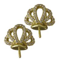 Brass Peg Bail, Crown, gold color plated, micro pave cubic zirconia & double-hole & hollow 1mm Approx 