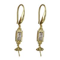 Brass Earring Drop Component, gold color plated, micro pave cubic zirconia 37mm,0.8mm,0.9mm 