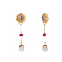 Enamel Zinc Alloy Drop Earring, with coral, gold color plated, for woman 