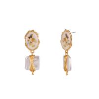Enamel Zinc Alloy Drop Earring, with Shell, gold color plated, for woman 