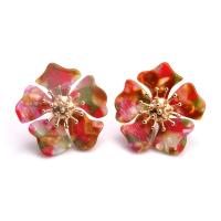 Zinc Alloy Stud Earring, with Acetate, Flower, gold color plated, random style & for woman, mixed colors 