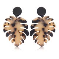 Zinc Alloy Drop Earring, with Acetate, Leaf, gold color plated, random style & for woman, mixed colors 