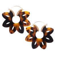 Zinc Alloy Drop Earring, with Acetate, Flower, gold color plated, random style & for woman & hollow, mixed colors, 60mm 