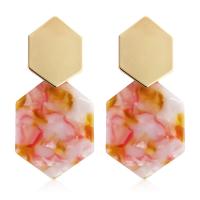 Zinc Alloy Drop Earring, with Acetate, Hexagon, gold color plated, random style & for woman, mixed colors 