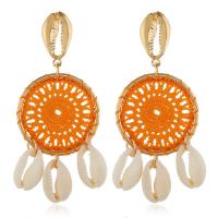 Zinc Alloy Drop Earring, with Cloth & White Shell, gold color plated, random style & for woman, mixed colors 