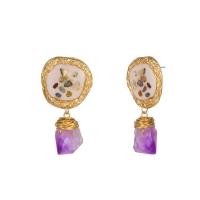 White Shell Earrings, Zinc Alloy, with Natural Stone & Shell, gold color plated, for woman & enamel, purple 