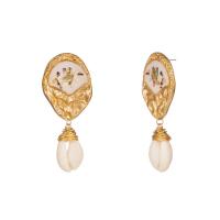 White Shell Earrings, Zinc Alloy, with Shell, gold color plated, for woman & enamel, white 