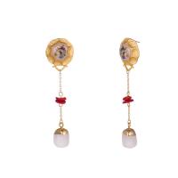 Resin Zinc Alloy Earring, with Synthetic Coral & Shell & Resin, gold color plated, for woman & enamel, red 