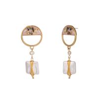 Zinc Alloy Drop Earring, with ABS Plastic Pearl & Shell, Square, gold color plated, for woman & enamel 