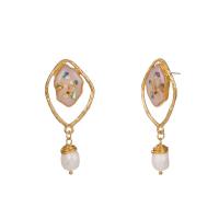 Zinc Alloy Drop Earring, with ABS Plastic Pearl & Shell, gold color plated, for woman & enamel 