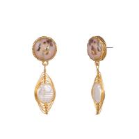 Plastic Pearl Zinc Alloy Earring, with ABS Plastic Pearl & Shell, gold color plated, for woman & enamel 