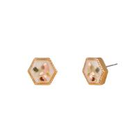 Enamel Zinc Alloy Stud Earring, with Shell, Hexagon, gold color plated, for woman 
