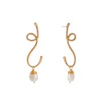 Plastic Pearl Zinc Alloy Earring, with ABS Plastic Pearl, gold color plated, for woman 