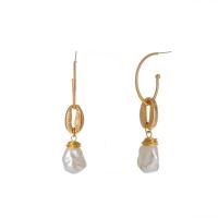 Plastic Pearl Zinc Alloy Earring, with ABS Plastic Pearl & Shell, gold color plated, for woman 