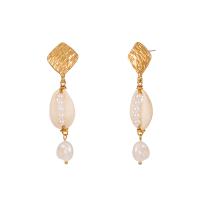 Plastic Pearl Zinc Alloy Earring, with ABS Plastic Pearl & Shell, gold color plated, for woman 