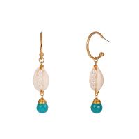 Plastic Pearl Zinc Alloy Earring, with ABS Plastic Pearl & Shell & Glass, Shell, gold color plated, for woman, blue 