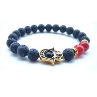 Gemstone Bracelets, Lava, with Tiger Eye & Red Agate, plated, Unisex .2 Inch 