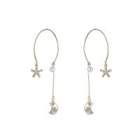 Plastic Pearl Zinc Alloy Earring, with Plastic Pearl, fashion jewelry & for woman & with rhinestone, golden 