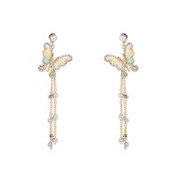 Zinc Alloy Tassel Earring, with Plastic Pearl, for woman & with rhinestone, golden 