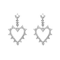 Cubic Zirconia Micro Pave Brass Earring, Heart, micro pave cubic zirconia & for woman, silver color 