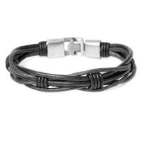 PU Leather Bracelet, with Zinc Alloy, platinum color plated, for man Approx 7.8-8.6 Inch 