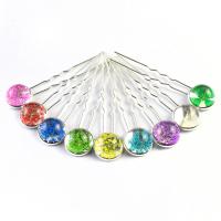 Hair Pins, Zinc Alloy, with Dried Flower & Glass, platinum color plated & for woman  