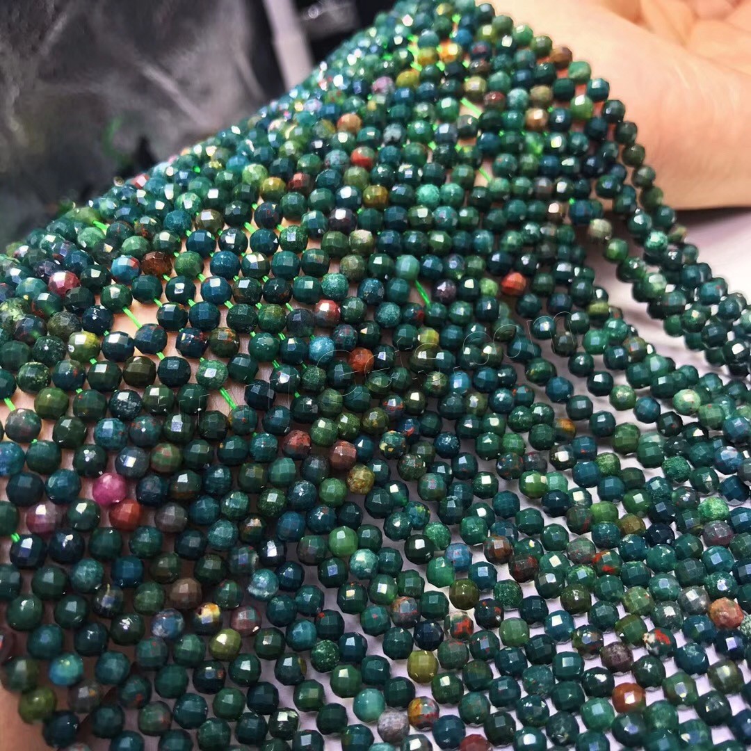 Blutstein Perlen Perle, poliert, DIY & verschiedene Größen vorhanden & facettierte, grün, Länge:ca. 15 ZollInch, verkauft von Strang