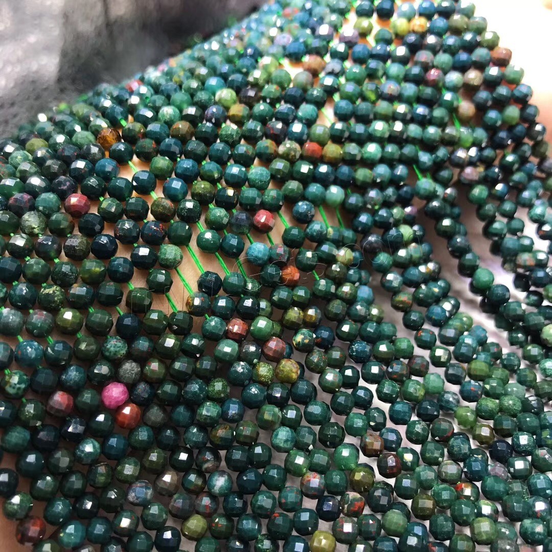 Blutstein Perlen Perle, poliert, DIY & verschiedene Größen vorhanden & facettierte, grün, Länge:ca. 15 ZollInch, verkauft von Strang