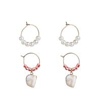 Zinc Alloy Leverback Earring, with Seedbead & Natural Stone & Plastic Pearl, for woman 