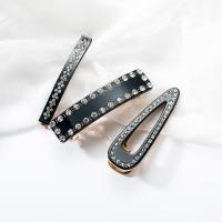 Hair Slide, Zinc Alloy, with Acetate & acrylic rhinestone, three pieces & for woman, black 