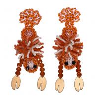 Seedbead Drop Earring, Lobster, woven pattern & for woman, reddish orange 