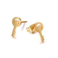 Titanium Steel Stud Earring, Key, 24K gold plated, fashion jewelry & Unisex, 5.5mmx11.6mm 