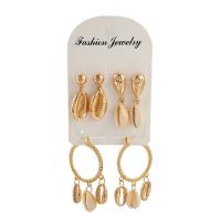 Zinc Alloy Earring Set, earring, with Shell, stainless steel post pin, gold color plated, three pieces & for woman 