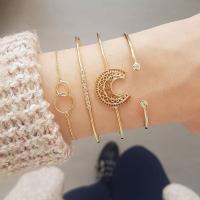 Zinc Alloy Bracelet Set, cuff bangle & bracelet, gold color plated, 4 pieces & for woman & with rhinestone 