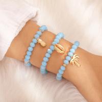 Zinc Alloy Bracelet Set, with Glass Beads, plated, three pieces & fashion jewelry & for woman, blue 