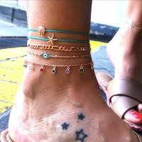 Zinc Alloy Anklet, with Cotton Cord, plated, 5 pieces & for woman & with rhinestone, golden 