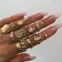 Zinc Set anillo de aleación, aleación de zinc, chapado en color dorado, 15 piezas & Joyería & para mujer & con diamantes de imitación, Vendido por Set